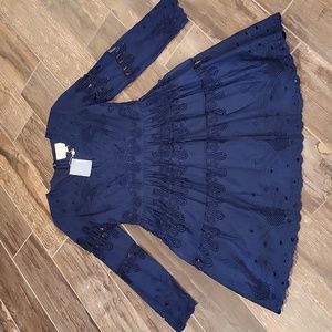 Sail to Sable Navy Blue Long Sleeve Eyelet Detail Lined Dress, Size 6